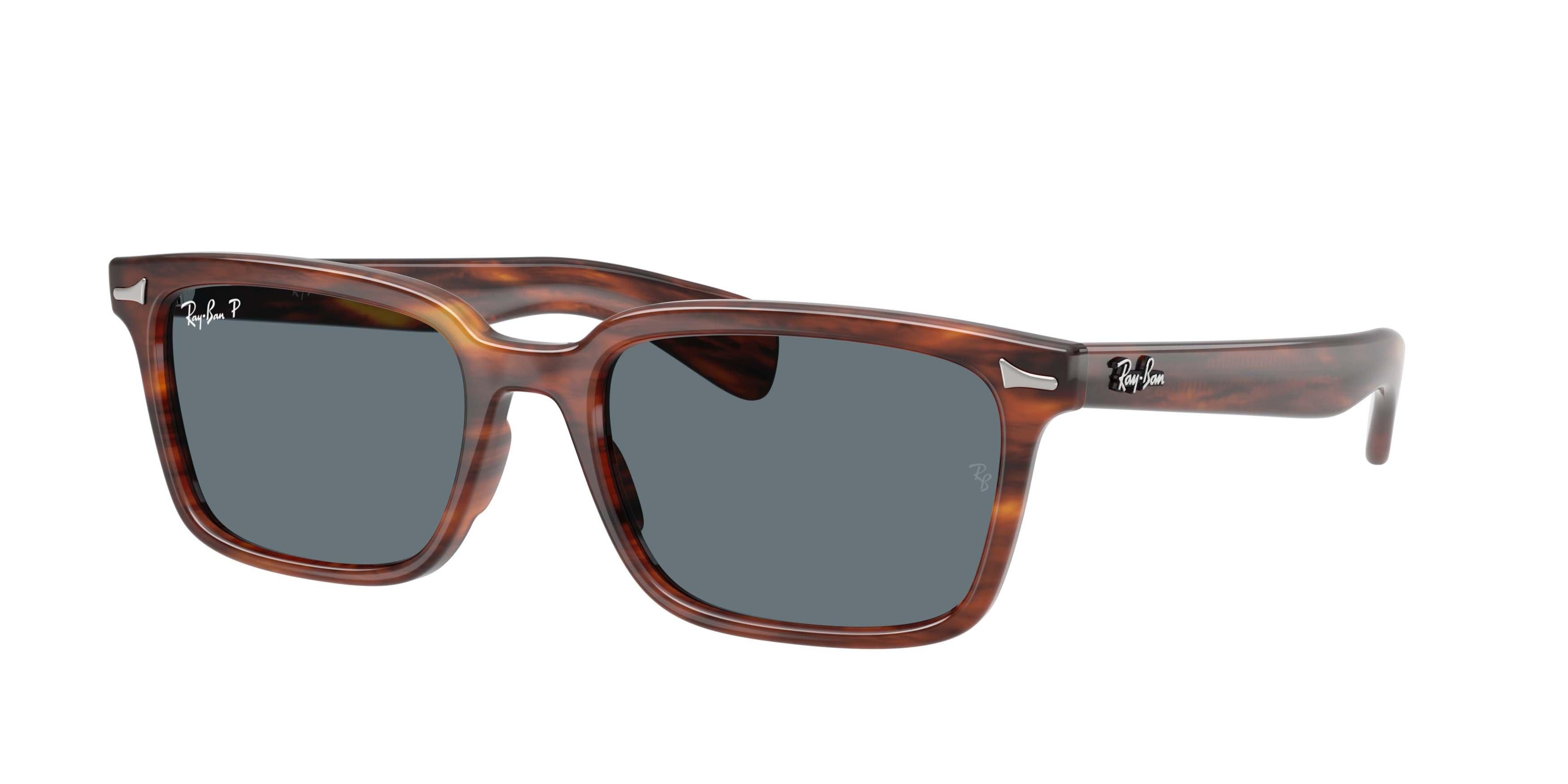 Ray-Ban Brunel Dark Blue Polarized Sunglasses - Striped Havana - BROWN/DARK BLUE